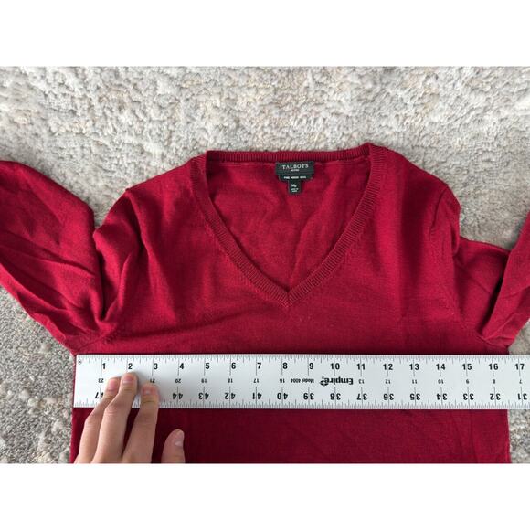 Talbots Size Petite Size Pure Merino Wool Sweater V Neck Red Long Sleeve - Picture 5 of 8